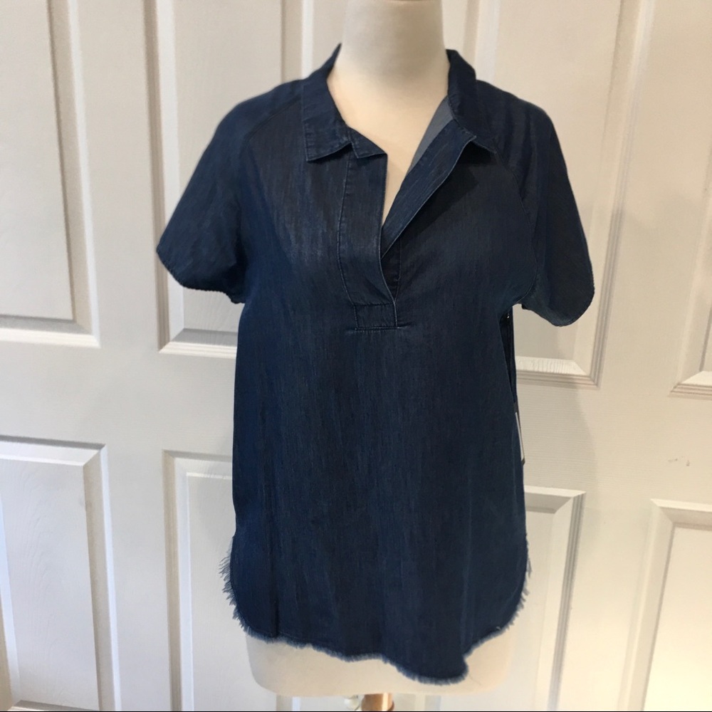 CHAMBRAY DENIM S/S OVERSIZED TOP SAMPLE SIZE M